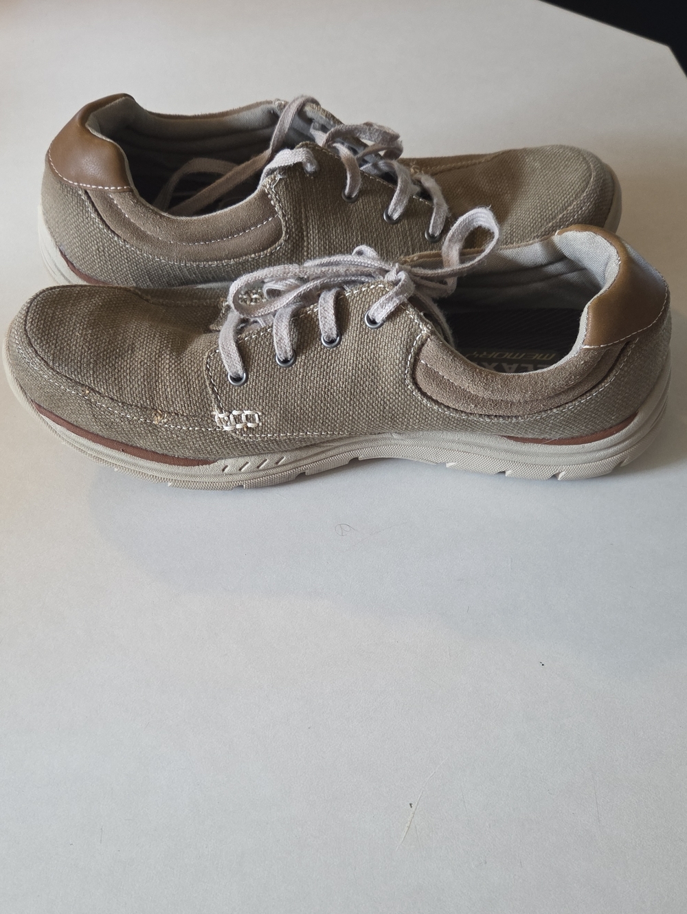 Sketchers Expected Orman Khaki Canvas Lace Up Sneakers Mens Size 12 Faux Leather